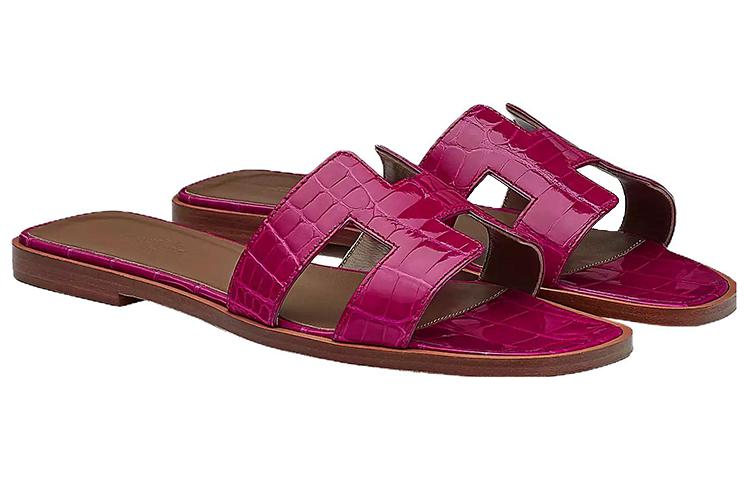 (W) HERMES Leather Round Toe Slip-On Slides 'Purple Red' 圖 3