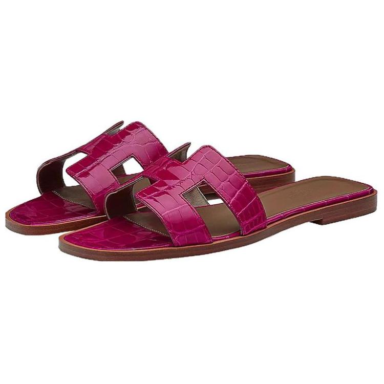 (W) HERMES Leather Round Toe Slip-On Slides 'Purple Red' 圖 4