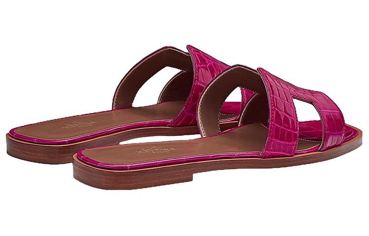 (W) HERMES Leather Round Toe Slip-On Slides 'Purple Red' 圖 5