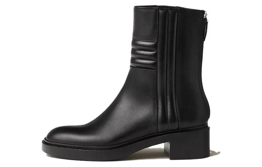 (Women) HERMES Leather Round Toe Zip Booties 'Simple Elegance Black' H232030Z-02