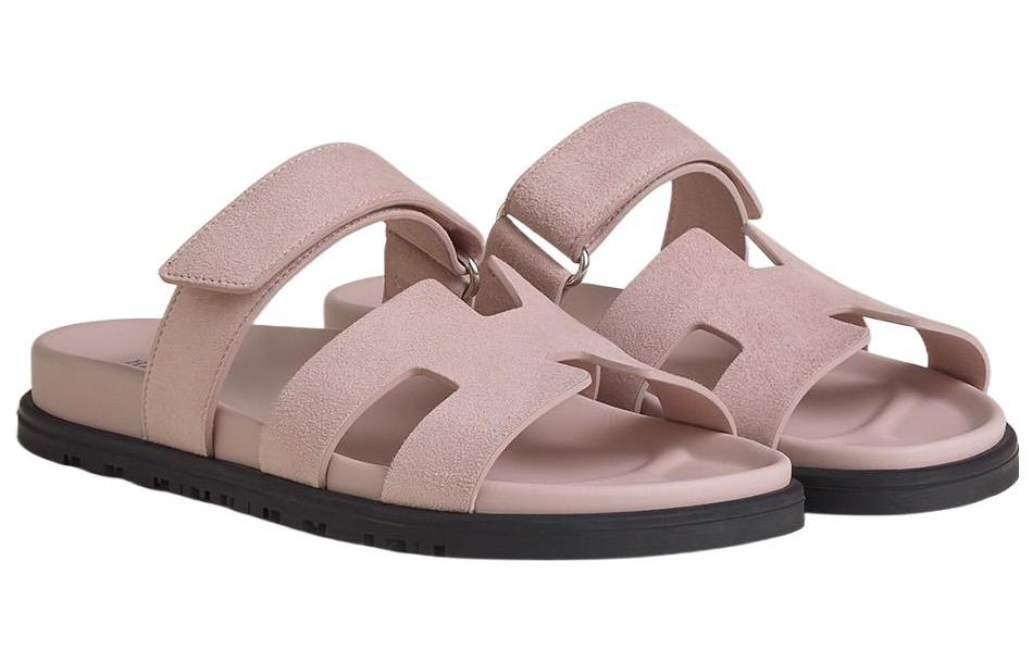 Lookbook HERMES愛馬仕 皮革 簡約時尚 一字拖鞋 女款 粉色