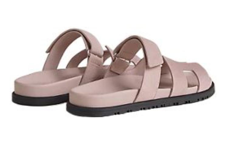 Shop HERMES愛馬仕 皮革 簡約時尚 一字拖鞋 女款 粉色