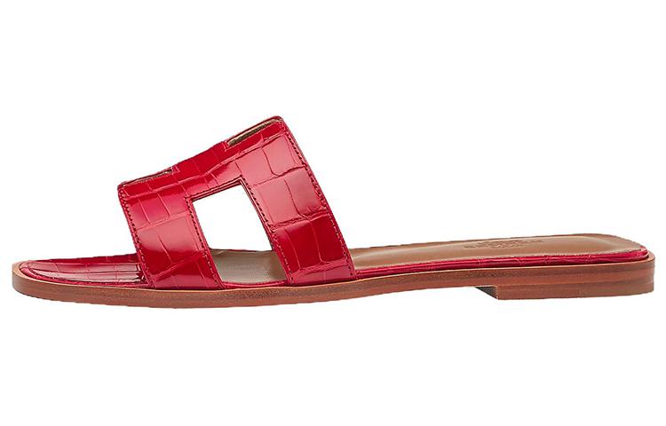 (W) HERMES Leather Slides 'Red CMFT'
