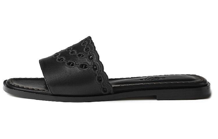 (Women) HERMES Leather Slipper 'Pattern Embroidery Black' H231133Z-02