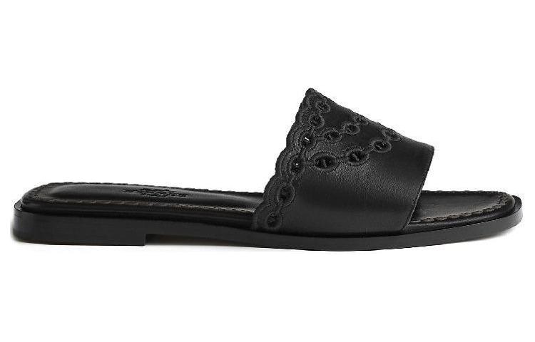 Order (Women) HERMES Leather Slipper 'Pattern Embroidery Black' H231133Z-02