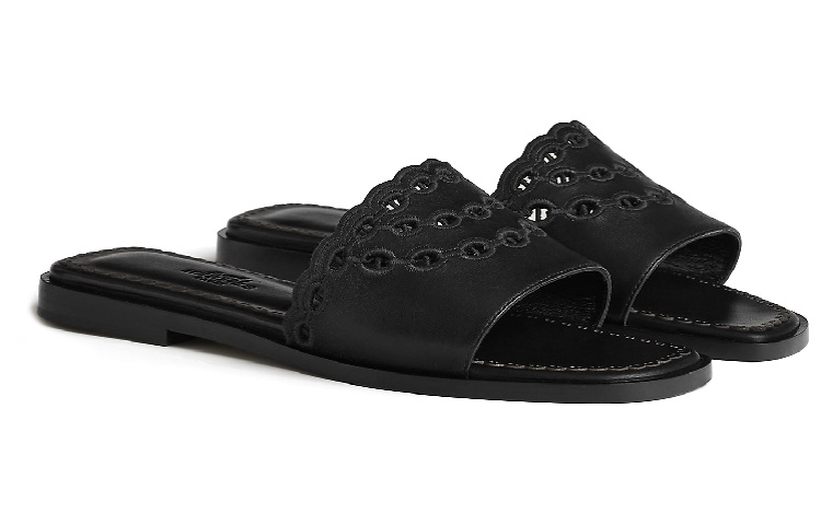 Shop (Women) HERMES Leather Slipper 'Pattern Embroidery Black' H231133Z-02