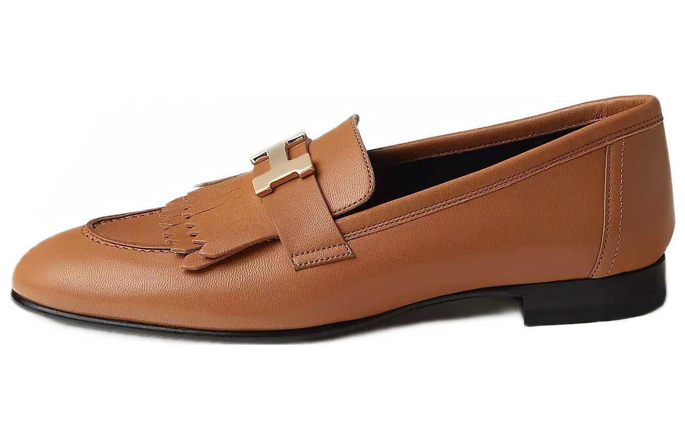 (W) HERMES Leather Tassel Round Toe 'Natural Color'
