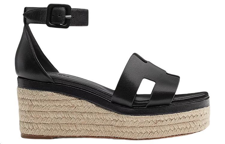 (W) HERMES Leather Wedge Buckle Sandal 'Black Fashion' 圖 2