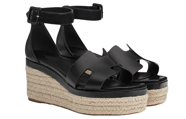 (W) HERMES Leather Wedge Buckle Sandal 'Black Fashion' 圖 3