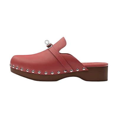 (W) HERMES Leather Wooden Sole Shoes 'Pink'