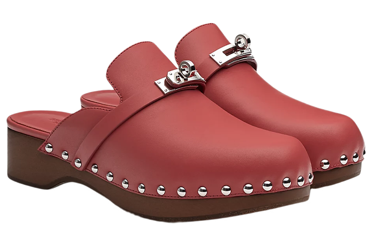 (W) HERMES Leather Wooden Sole Shoes 'Pink' 圖 2