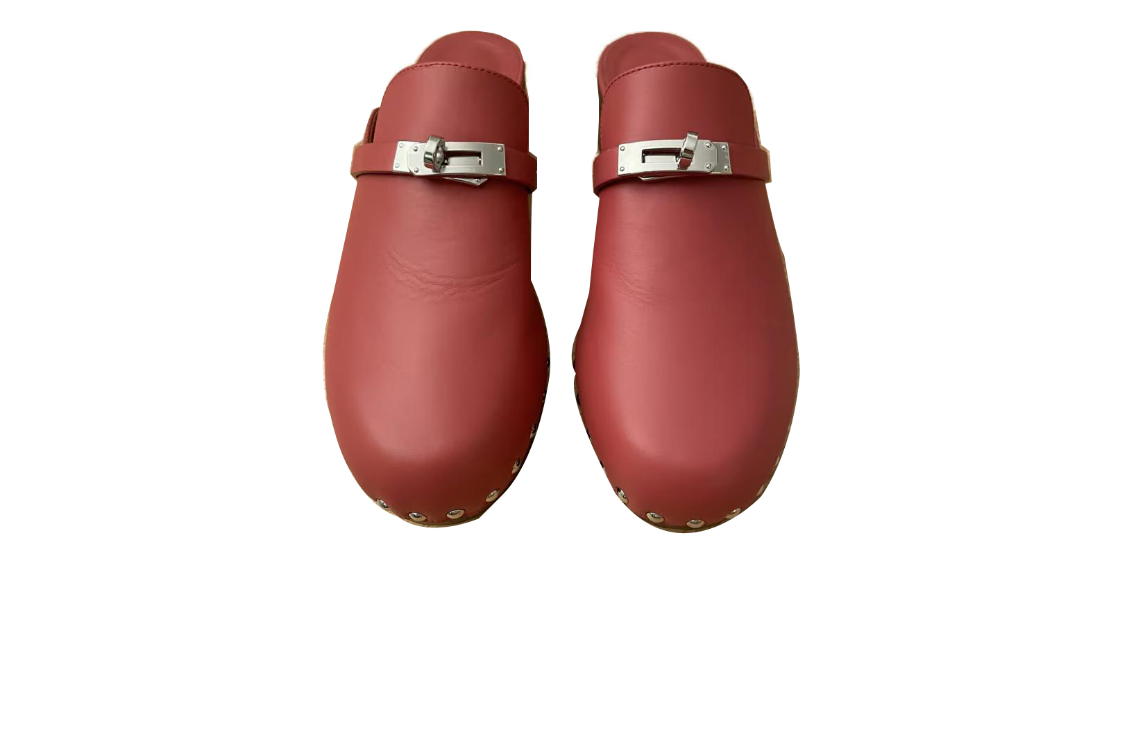 (W) HERMES Leather Wooden Sole Shoes 'Pink' 圖 3