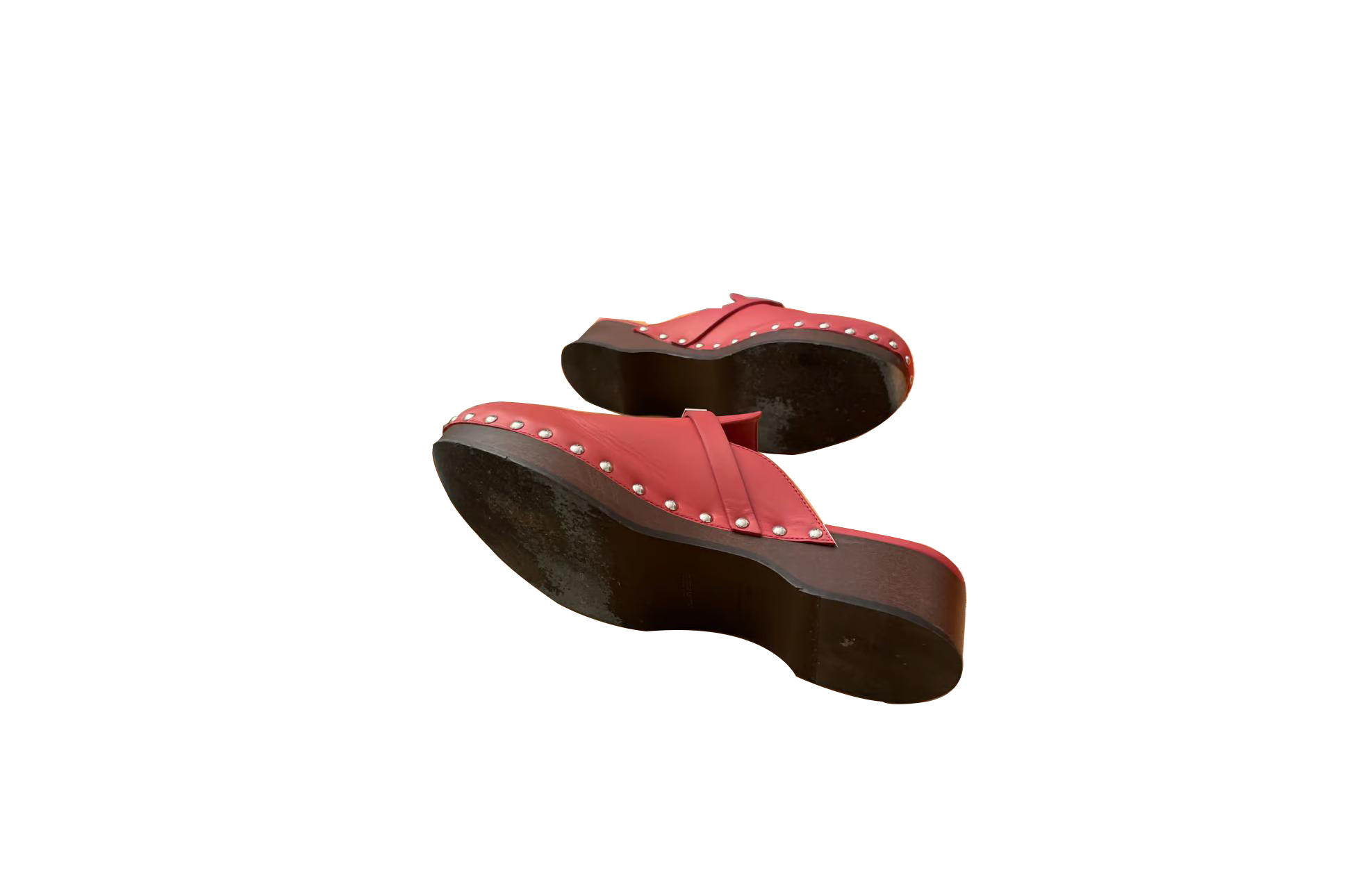 (W) HERMES Leather Wooden Sole Shoes 'Pink' 圖 5