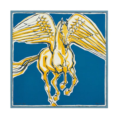 (Women) HERMES Libre Comme Pegase Blue Shawl with Horse Pattern. H243802S01