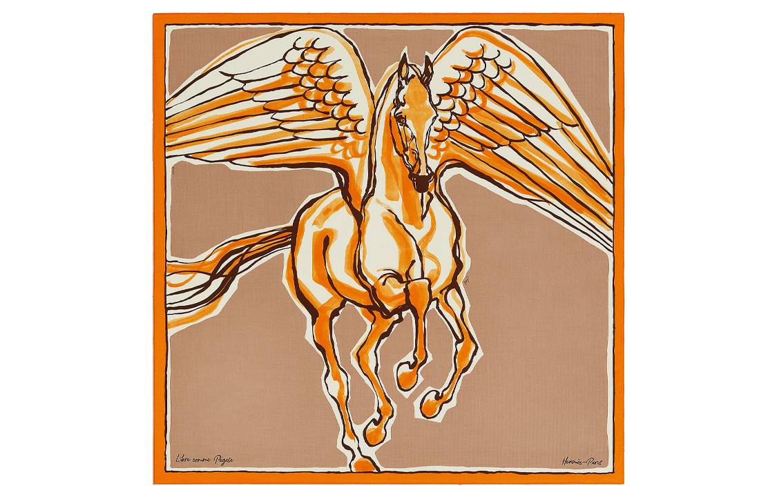 (Women) HERMES Libre Comme Pegase  Stylish Comfort Scarf with Horse Design. H243802S 08
