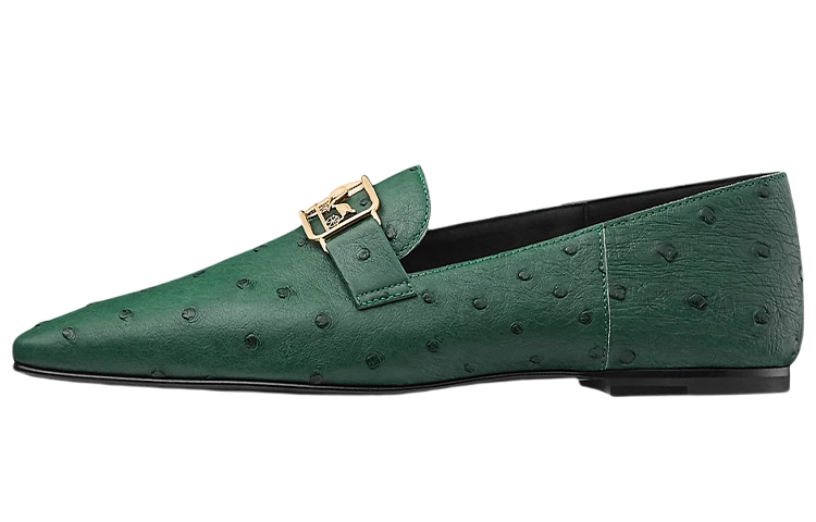Buy HERMES 愛馬仕 柔軟的鴕鳥皮樂福鞋 女款 綠色