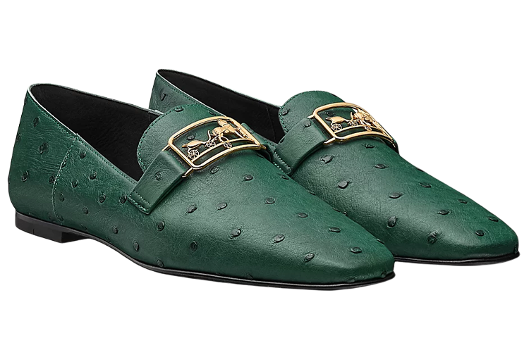 Order HERMES 愛馬仕 柔軟的鴕鳥皮樂福鞋 女款 綠色