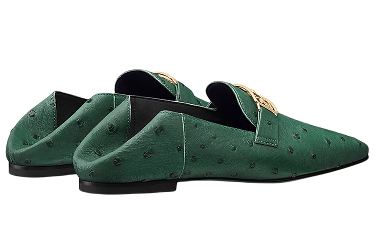 Lookbook HERMES 愛馬仕 柔軟的鴕鳥皮樂福鞋 女款 綠色