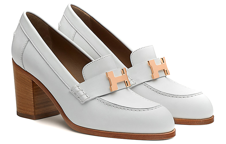 Lookbook (W) HERMES Loafer Hak Tinggi 'Kulit Kambing Putih' H212093Z-90YC