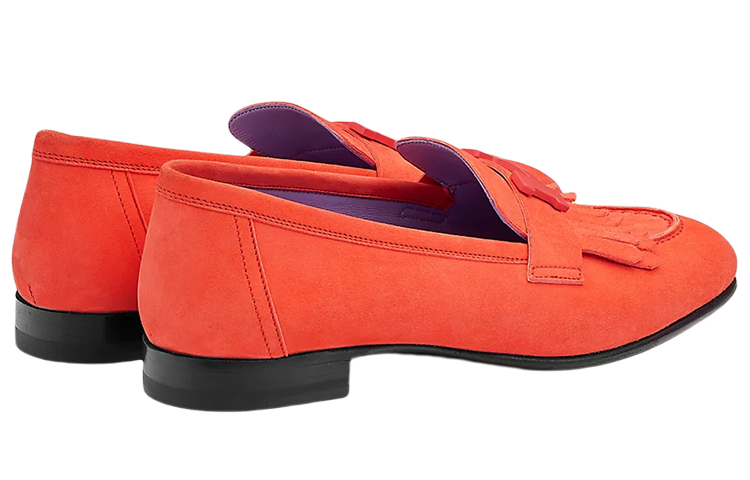 Shop HERMES 愛馬仕 流蘇細節平底樂福鞋 女款 紅色