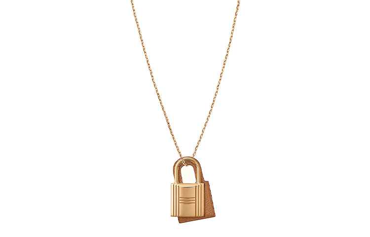 (Women) HERMES Lock Pendant Necklace in Calfskin Gold for Women H078852CC37