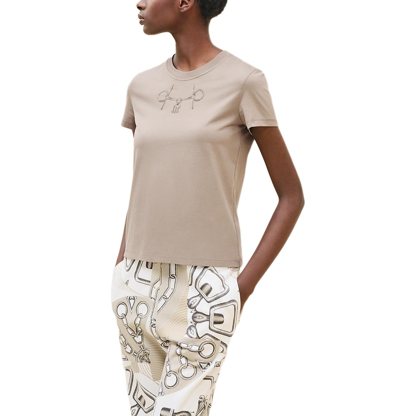 Order (Women) HERMES Logo Crew Neck Short Sleeve T-Shirt Women’s Grey H4H4643DADK