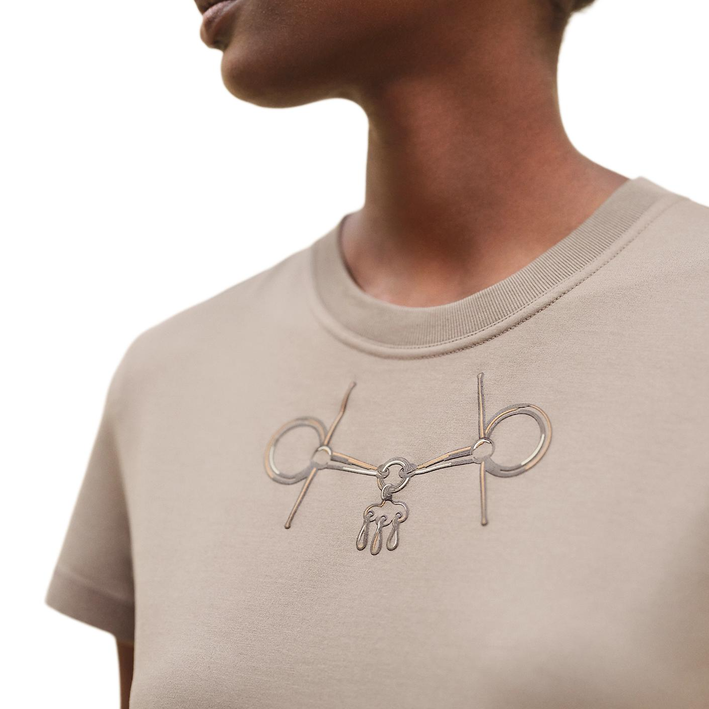 Shop (Women) HERMES Logo Crew Neck Short Sleeve T-Shirt Women’s Grey H4H4643DADK