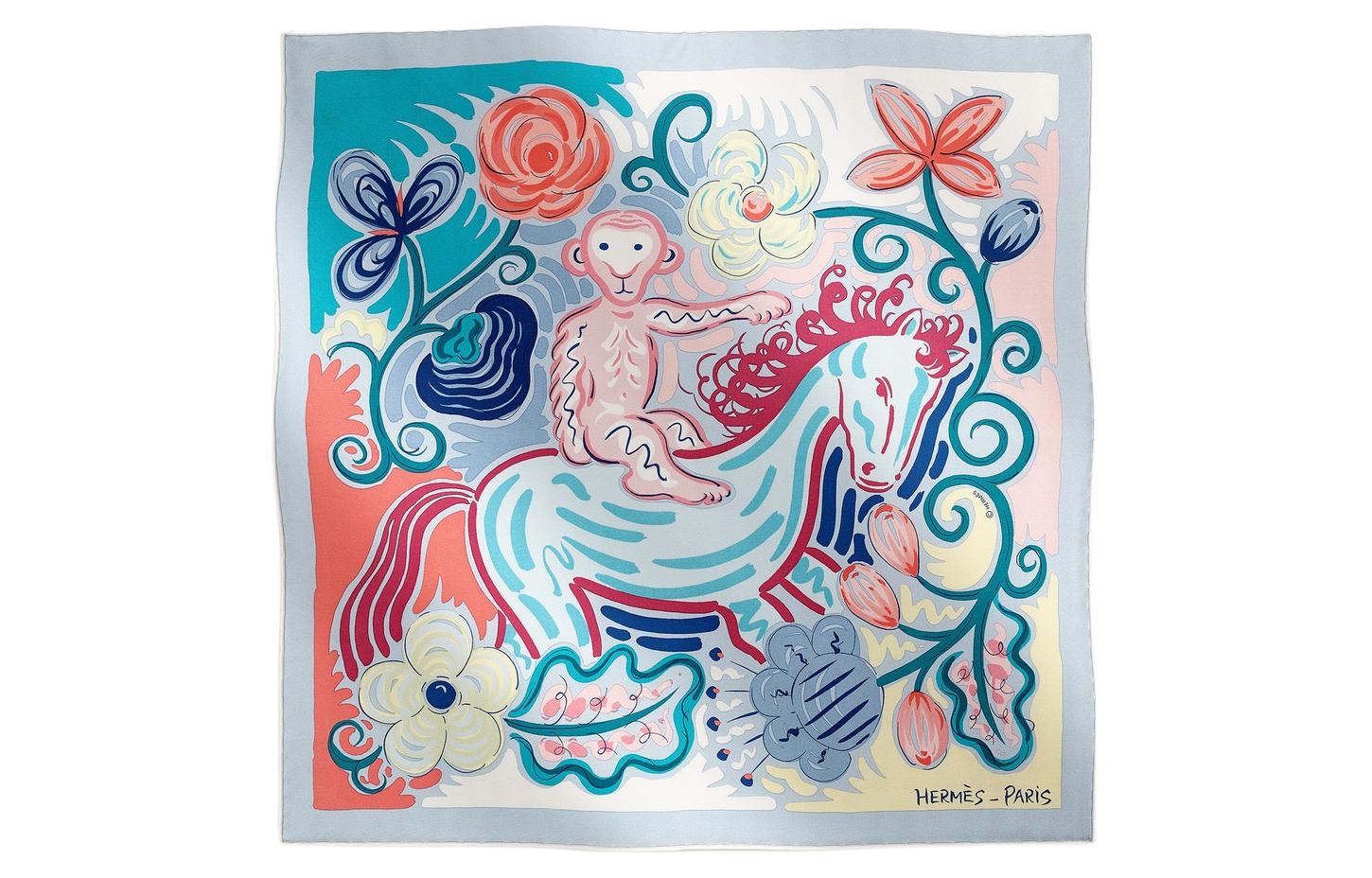 (Women) HERMES Logo Embroidered Silk Scarf for Women - Blue H893008S 04