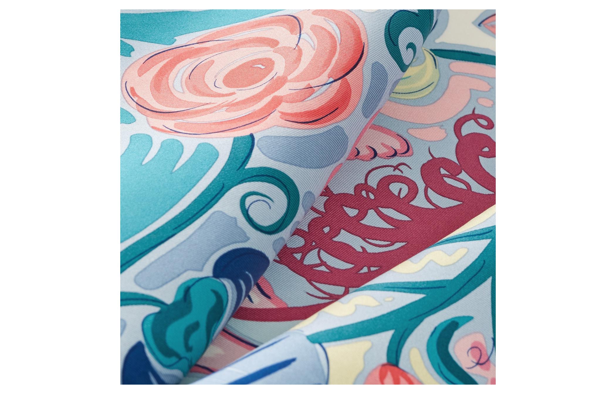 (Women) HERMES Logo Embroidered Silk Scarf for Women - Blue H893008S 04 圖 3