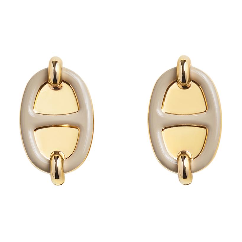 (Women) HERMES Logo Letter Gold-Plated Metal Earrings for Women in Gold. H100052FE