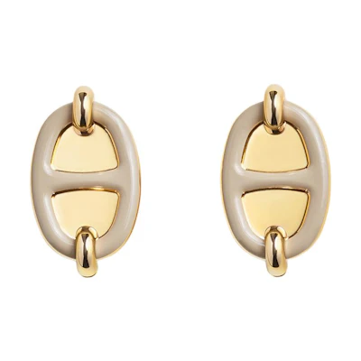 (Women) HERMES Logo Letter Gold-Plated Metal Earrings for Women in Gold. H100052FE