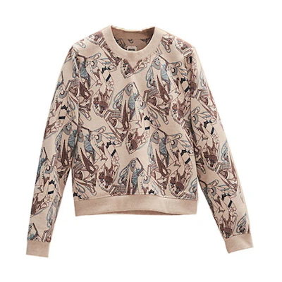 (Women) HERMES Logo Print Beige Crewneck Long Sleeve Sweatshirt. H1H4617DL2F