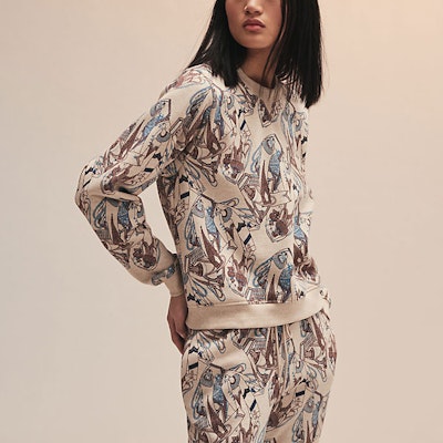 (W) HERMES Logo Cetakan Beige Crewneck Baju Lengan Panjang. H1H4617DL2F Lookbook (W) HERMES Logo Cetakan Beige Crewneck Baju Lengan Panjang. H1H4617DL2F