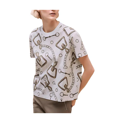 (Women) HERMES Logo Print Crewneck Short Sleeve T-Shirt White (). H4H4641DHA3