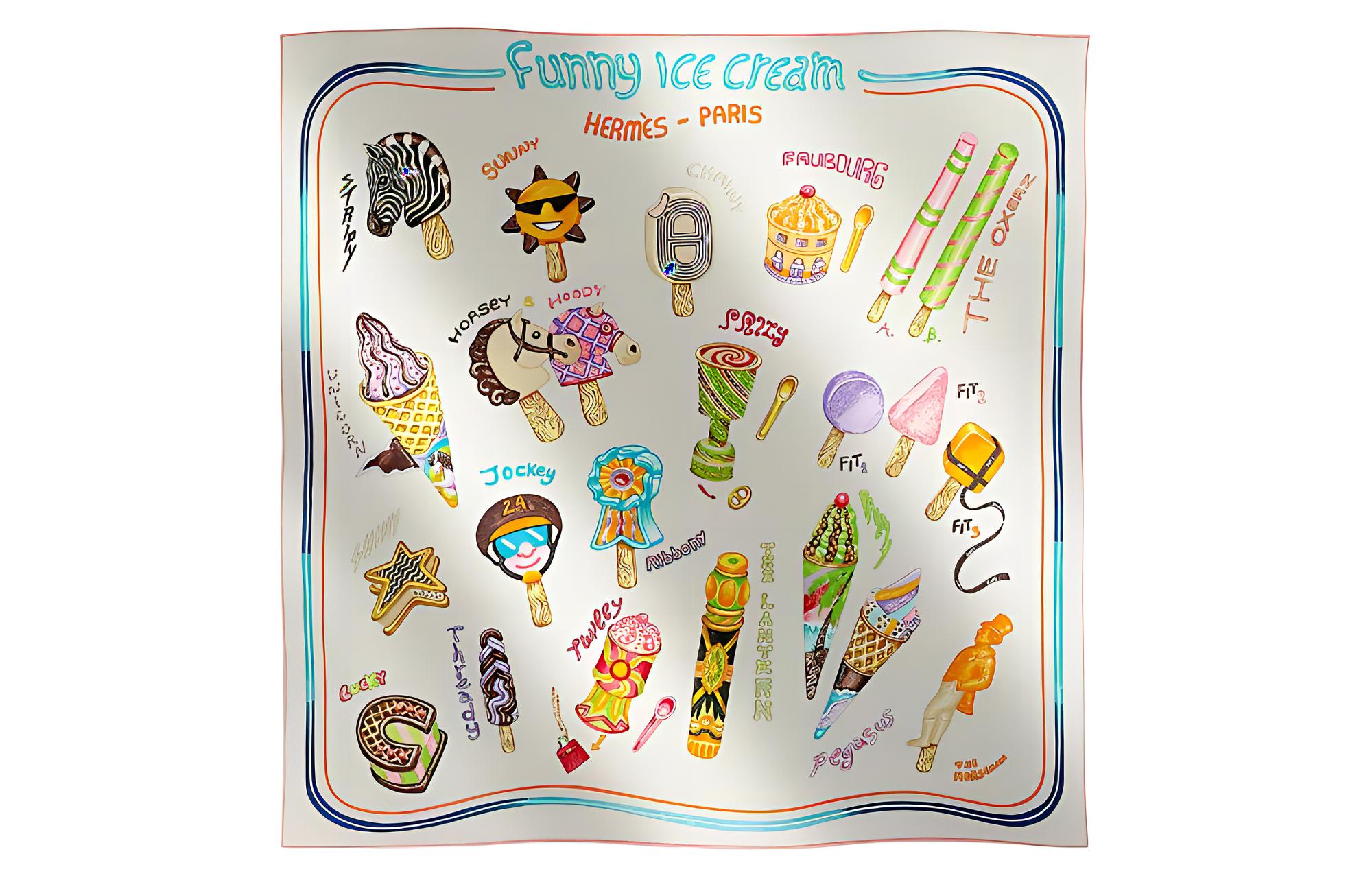 (Women) HERMES Logo Print Silk Scarf Womens White H984109S 03