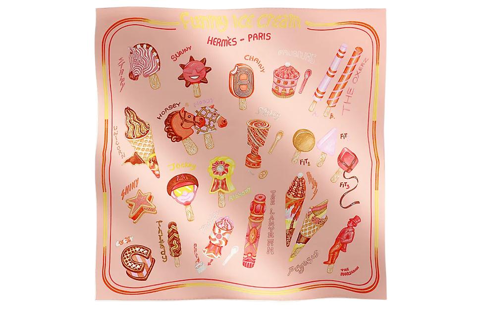 (Women) HERMES Logo Printed Pink Silk Scarf for Women. H984109S 01