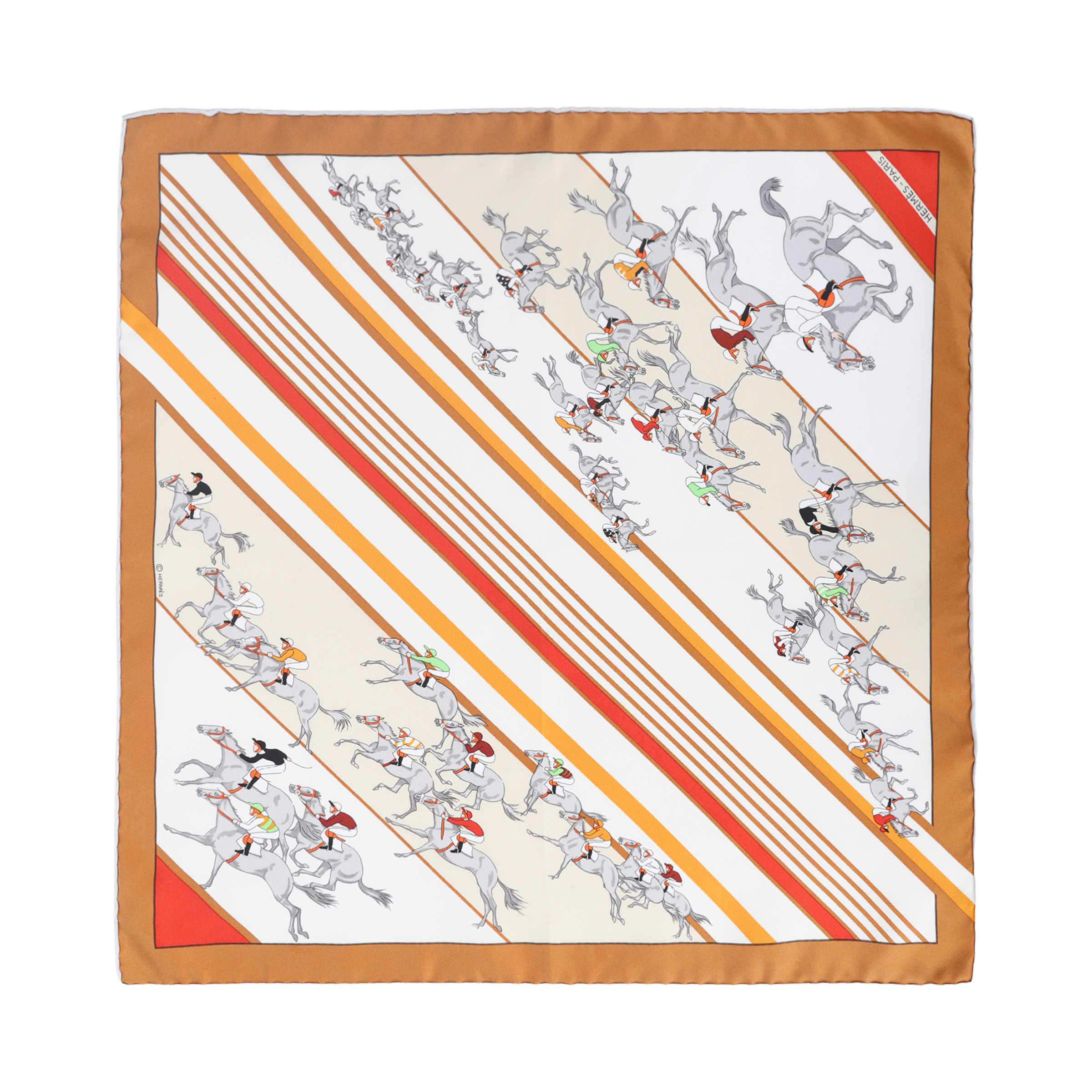 (Women) HERMES Logo Striped Print Silk Scarf for Women in Caramel Brown. H894178S-07