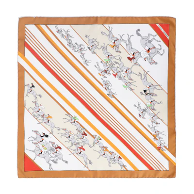 (Women) HERMES Logo Striped Print Silk Scarf for Women in Caramel Brown. H894178S-07