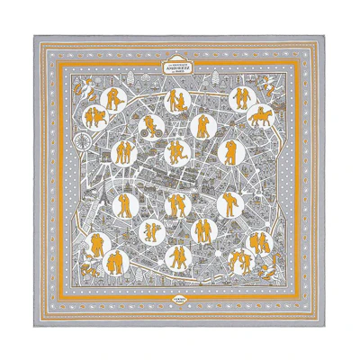(Women) HERMES Love in Paris Scarf Women Grey/White/Caramel H043695s-06