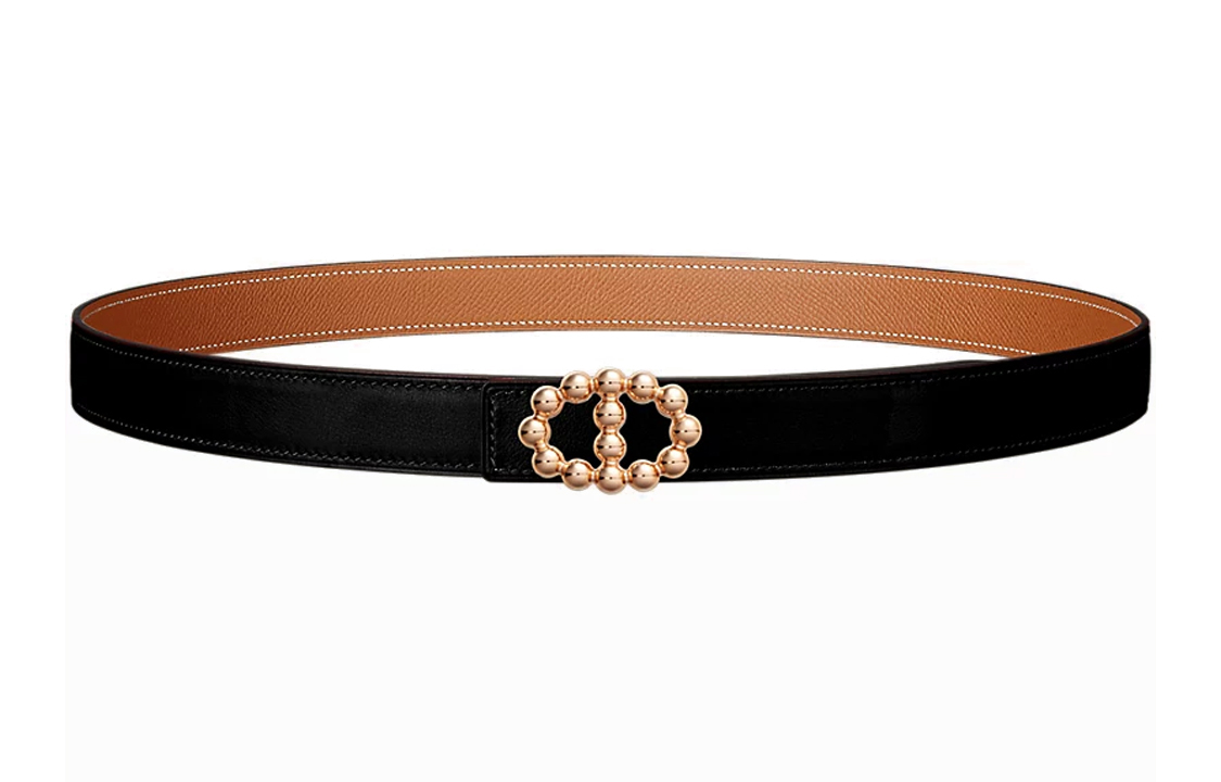 (Women) HERMES Maillon Bubble Swift & Epsom Leather Belt Women Black/Gold 24cm H060650UDZ2-H052150CABV070