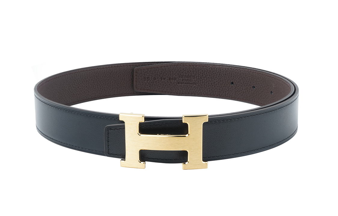 (Women) HERMES Matte Gold Buckle Calfskin Belt Black/Chocolate 3.2cm H064544CM2M-H073967CAAB 圖 2