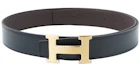 Order (Women) HERMES Matte Gold Buckle Calfskin Belt Black/Chocolate 3.2cm H064544CM2M-H073967CAAB
