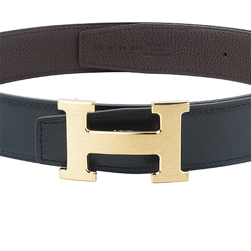 (Women) HERMES Matte Gold Buckle Calfskin Belt Black/Chocolate 3.2cm H064544CM2M-H073967CAAB 圖 5