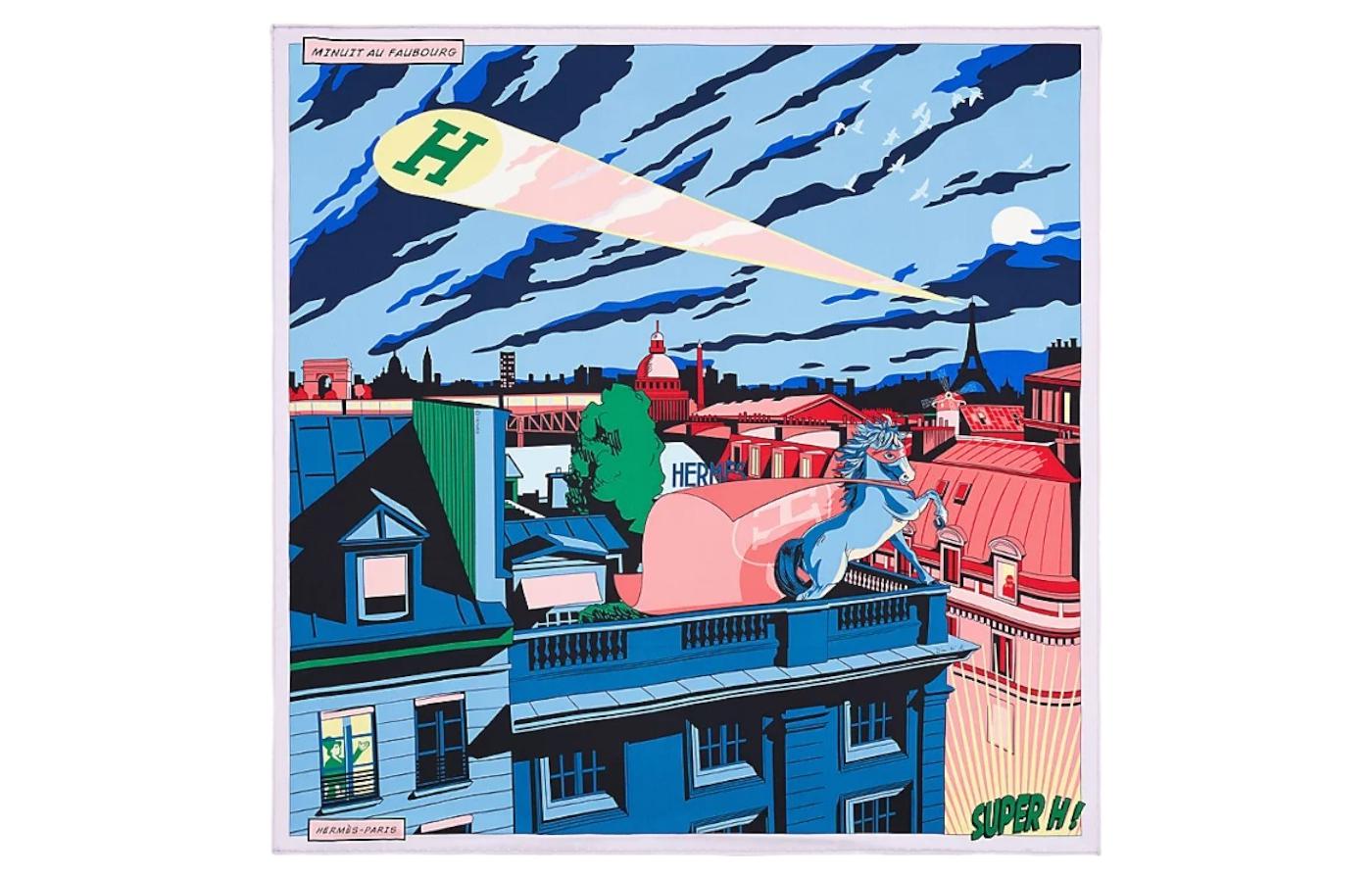 (Women) HERMES Midnight Faubourg 70x70cm Silk Scarf Multicolor for Women H982820S-16