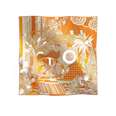 (Women) HERMES Midsummer Night's Dream Patchwork Silk Scarf Orange for Women. H984110Sv01