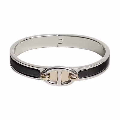 (Women) HERMES Mini Clic Chaine d'Ancre Enamel Bracelet Silver/Black Jewelry. H209000FP01PM