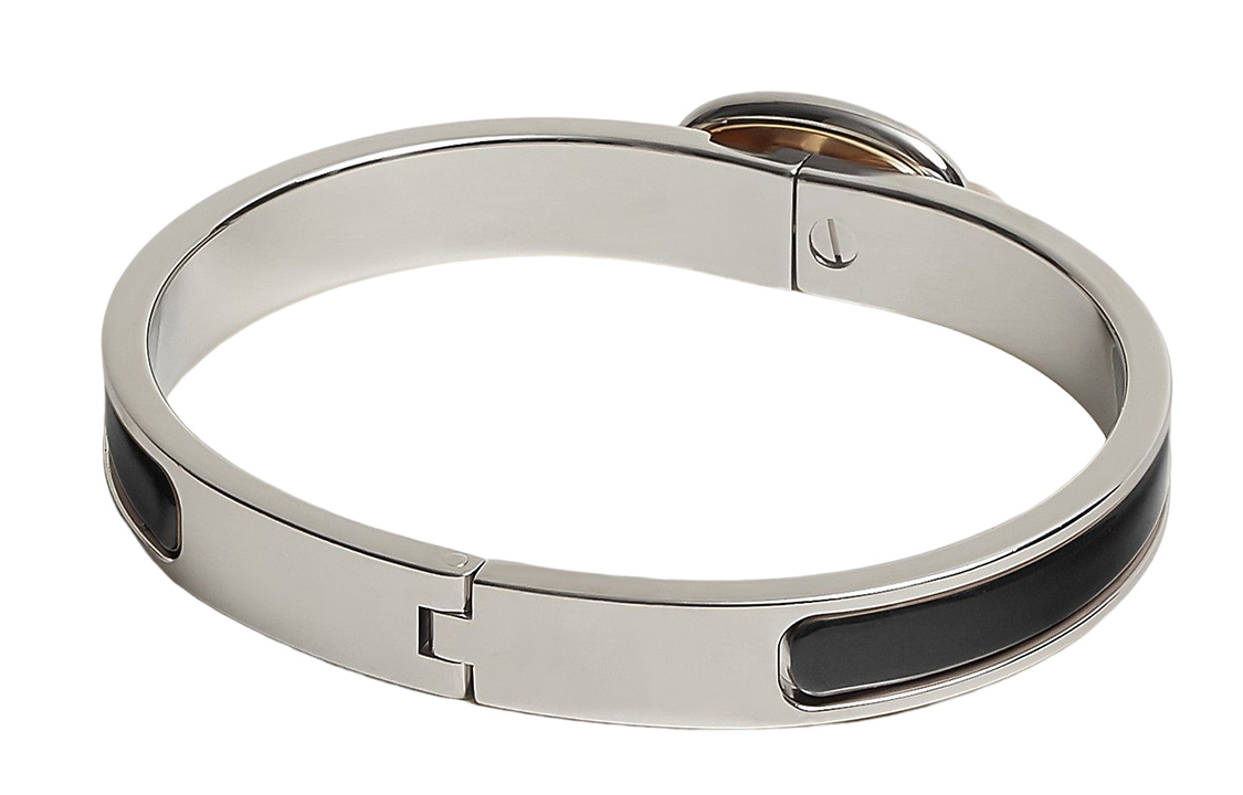 Lookbook (Women) HERMES Mini Clic Chaine d'Ancre Enamel Bracelet Silver/Black  Jewelry. H209000FP01PM