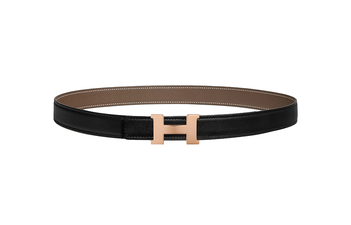 (Women) HERMES Mini Constance Rose Gold Buckle Belt Black/Gray Calfskin 2.4cm . H064545CDZ2-H052150CABU 圖 2