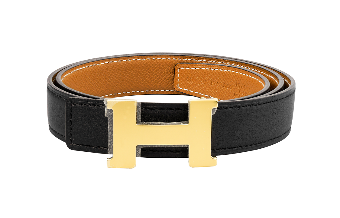 (Women) HERMES Mini Constance Swift & Epsom Leather Reversible Belt Black/Gold 2.4cm H064545CC06-H052150CABV080