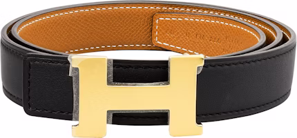 (Women) HERMES Mini Constance Swift & Epsom Leather Reversible Belt Black/Gold 2.4cm H064545CC06-H052150CABV080 (Women) HERMES Mini Constance Swift & Epsom Leather Reversible Belt Black/Gold 2.4cm H064545CC06-H052150CABV080